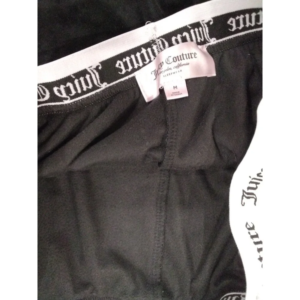 Juicy‎ Couture Black Velour Shorts Rhinestone Logo Elastic Waist Women's M